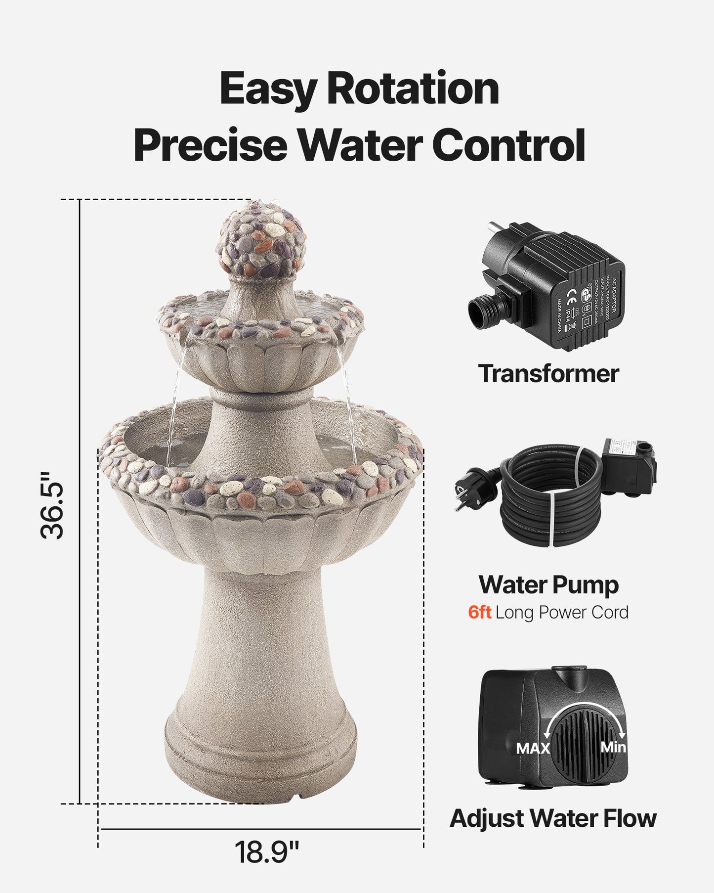 Outdoor Water Fountain 2-Tier Rock Base Style 36.5 In Height Fountains