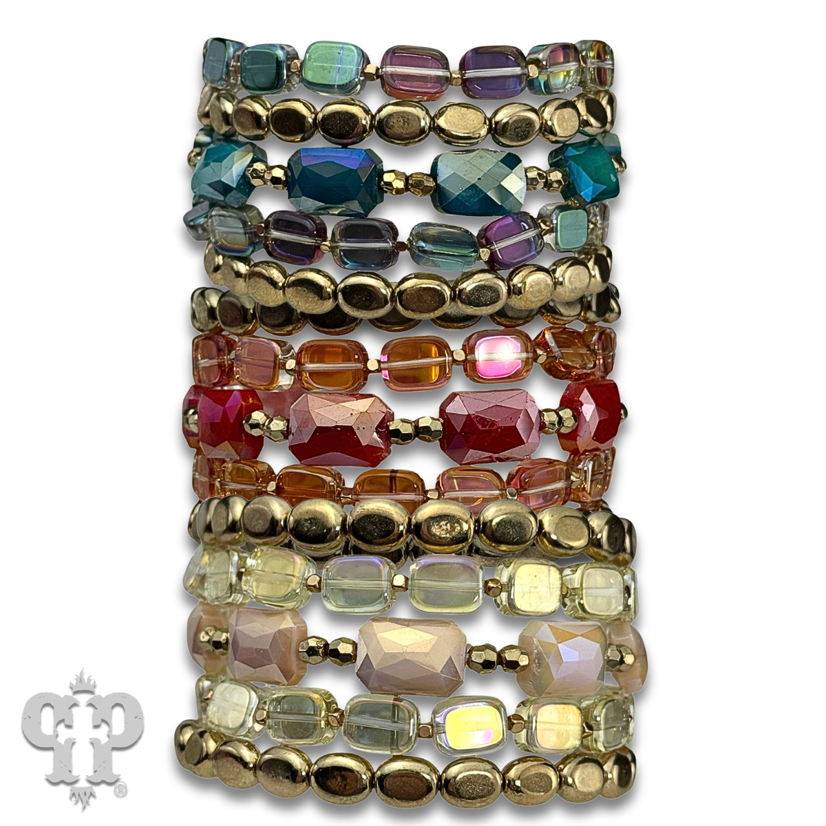 Color mix and gold bead bracelet stack - LC