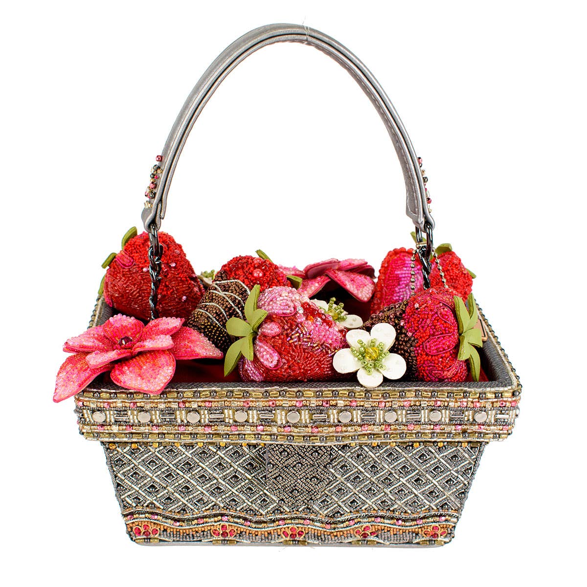 Berry Beautiful Top Handle Beaded Strawberry Basket Bag