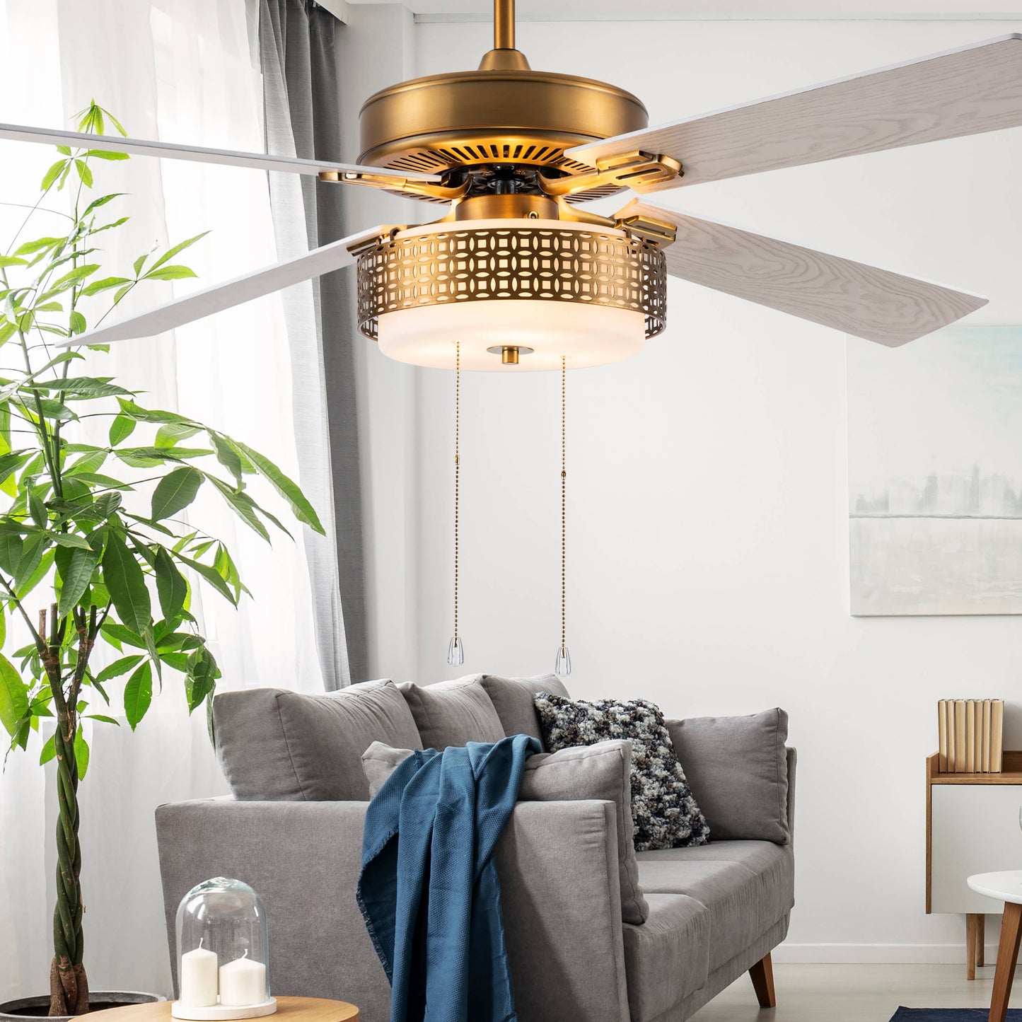 52"W Levi Brass 4-Blade LED Ceiling Fan