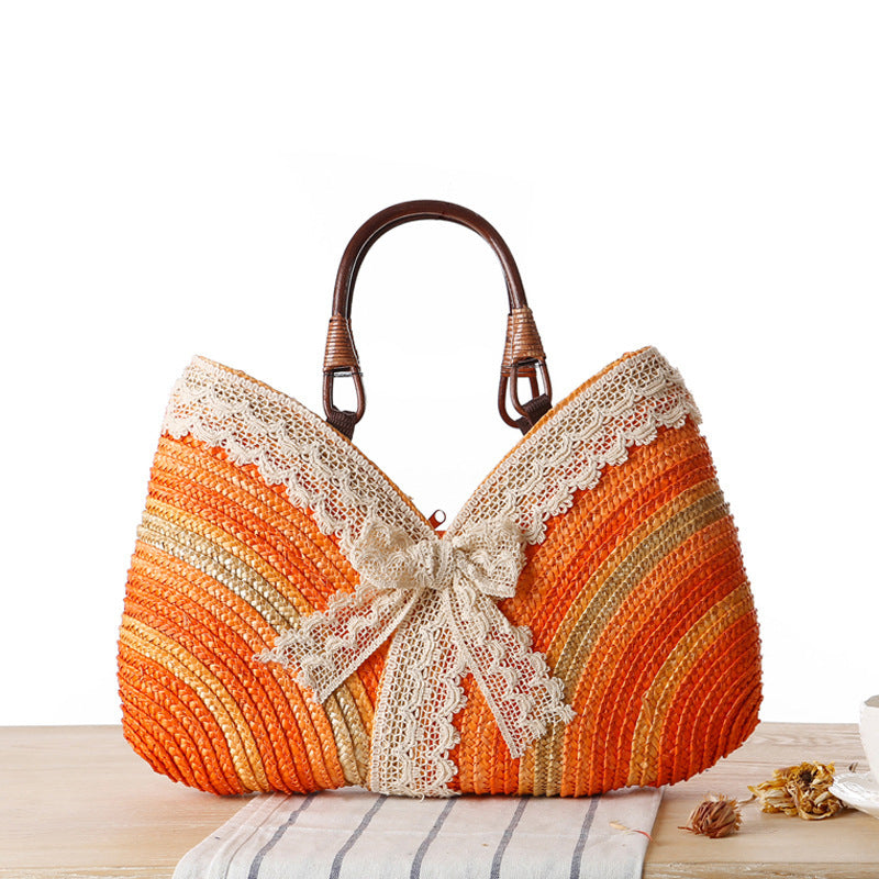Rainbows and Lace Wheat Straw Rattan Garden Bag
