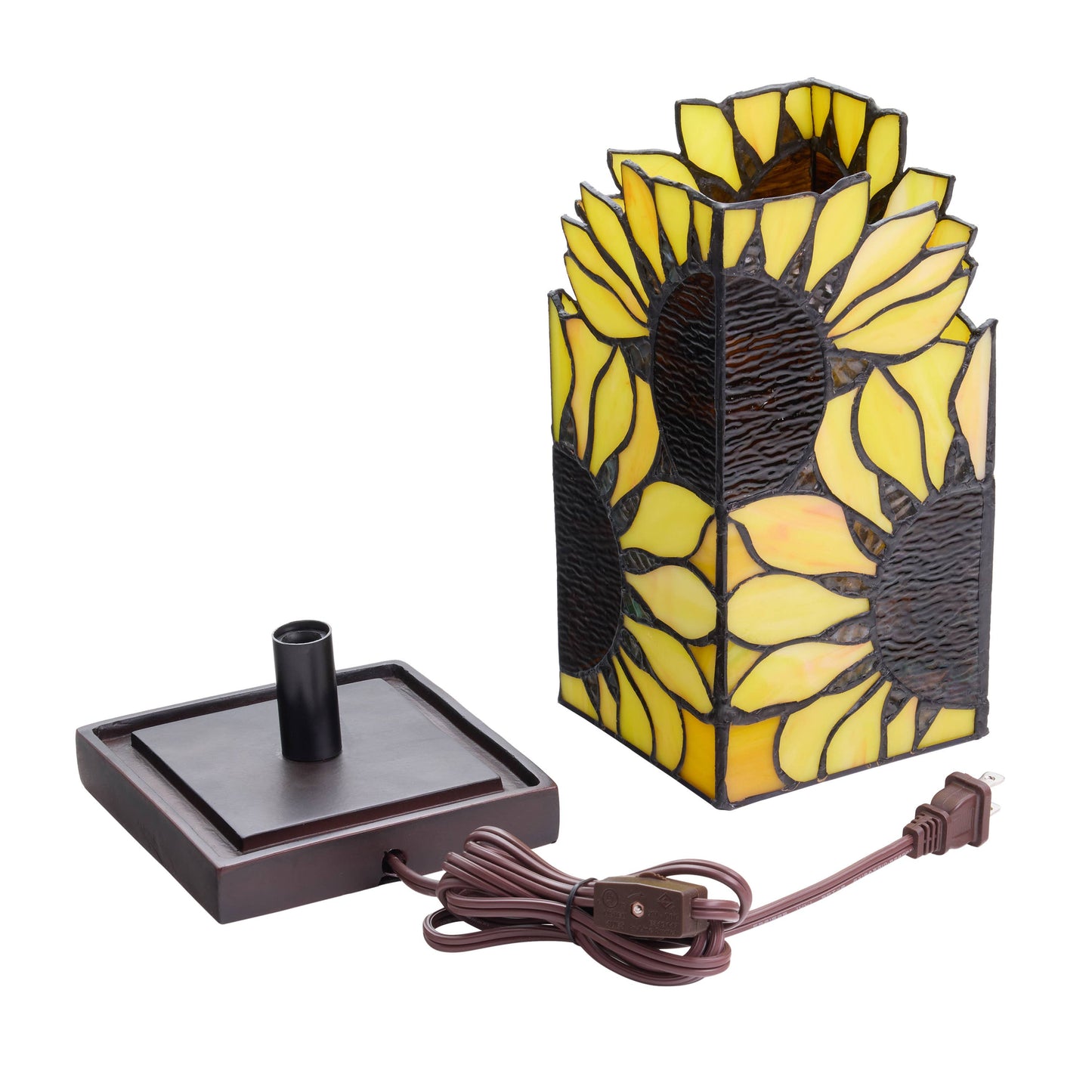 9.75"H Sunflower Rectangle Shade Hurricane stained glass Accent Lamp