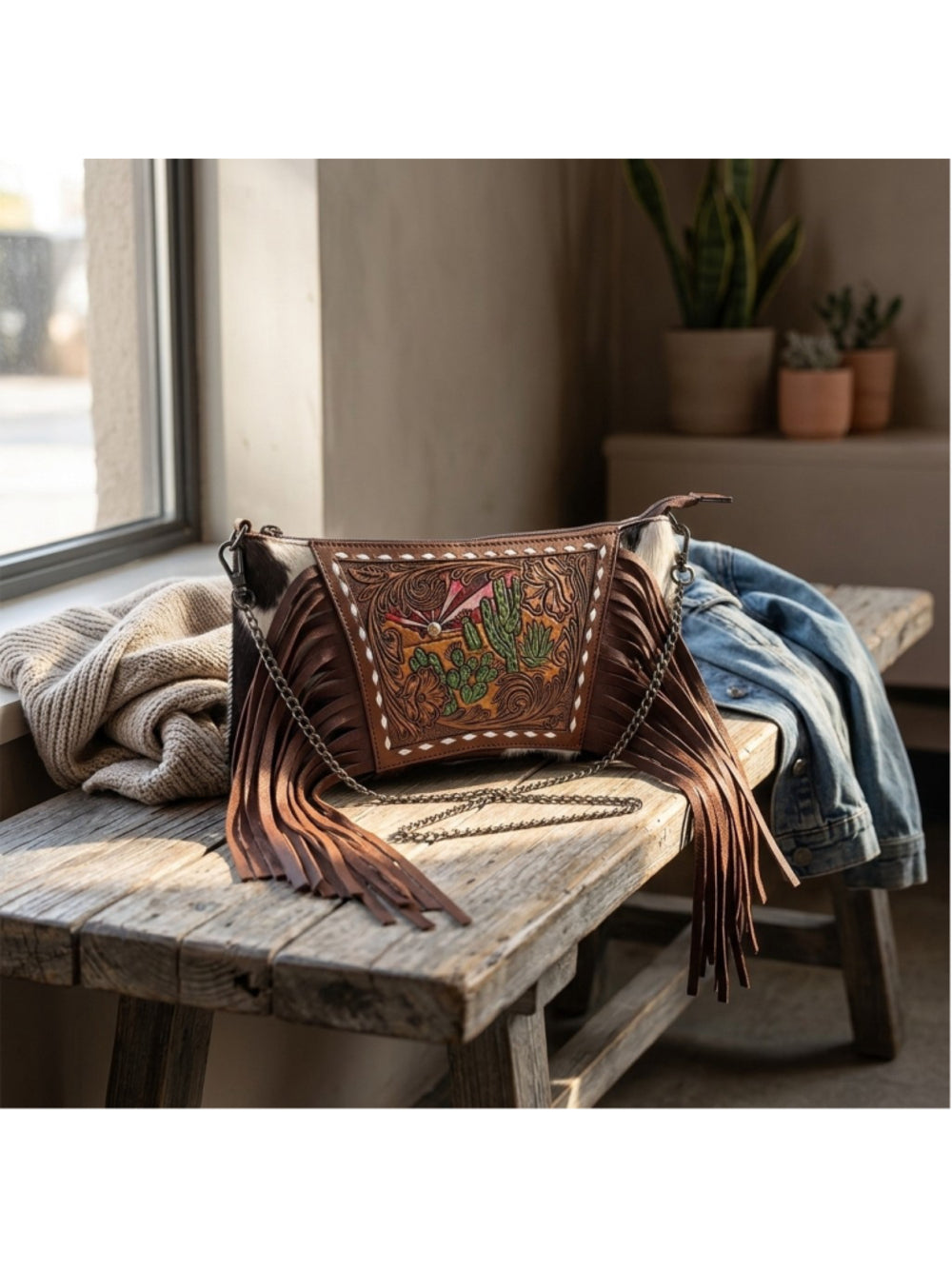 American Darling Pink Desert Sunset Southwest Fringe Crossbody Bag