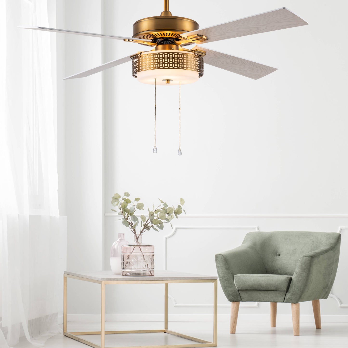 52"W Levi Brass 4-Blade LED Ceiling Fan