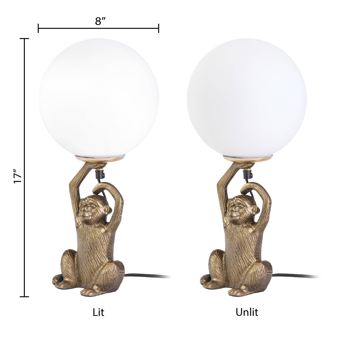 17"H Gold Finish Monkey Table Lamp with Glass Globe Shade