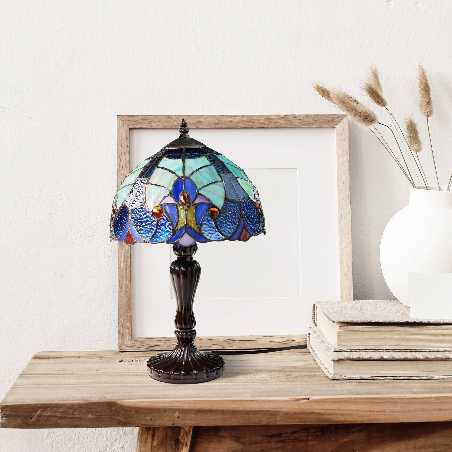 17"H Halston Candlestick Base Dome Shade stained glass Table Lamp