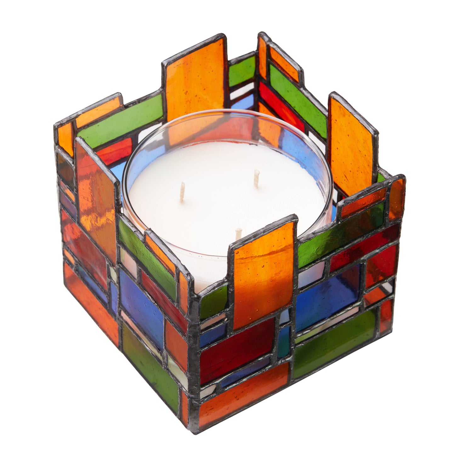 4.75"W Tiffany-Style Geometric Stained Glass Candle Holder