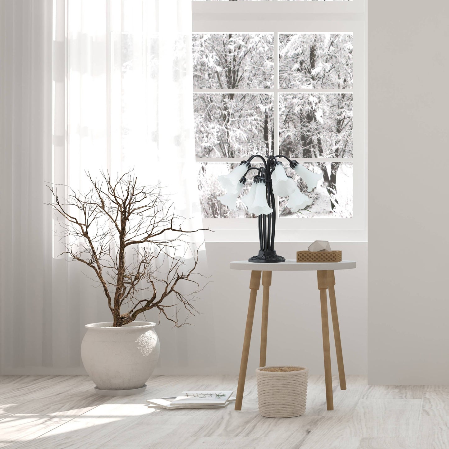21"H Lily 10 Light White Shade Table Lamp