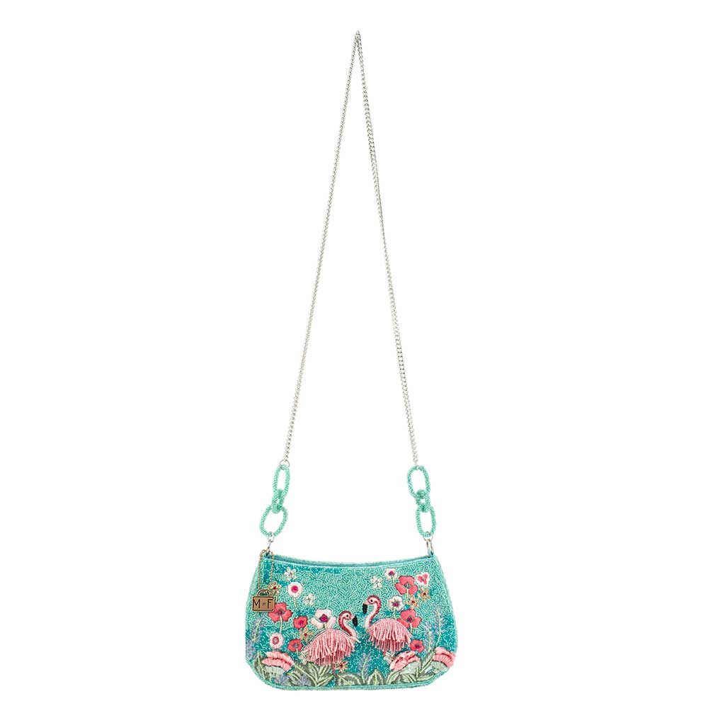 Flirty Flamingos Beaded Pink Flamingos Crossbody Handbag