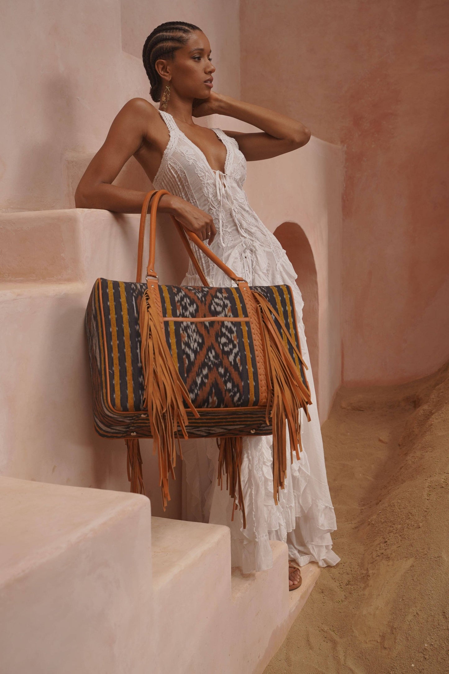 Zanzibar Ikat Bag Black/Tan/Gold