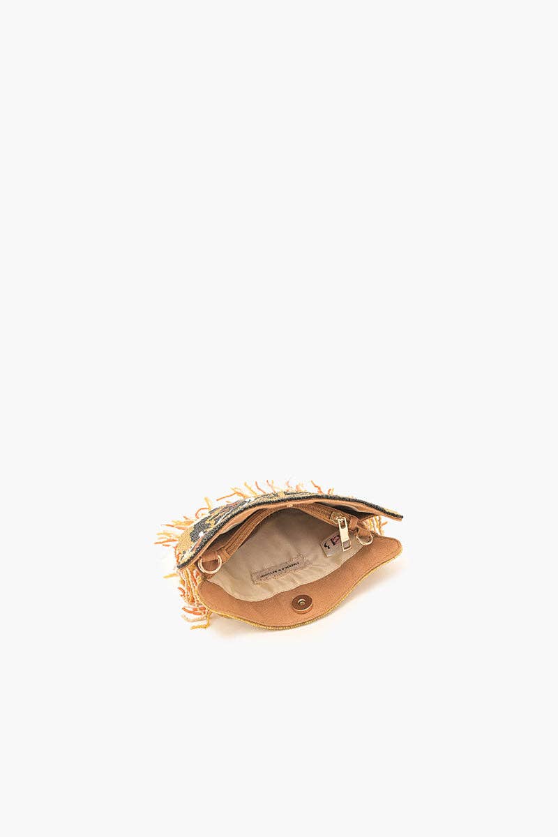 America & Beyond Tiger Shaped Beaded Crossbody Bag
