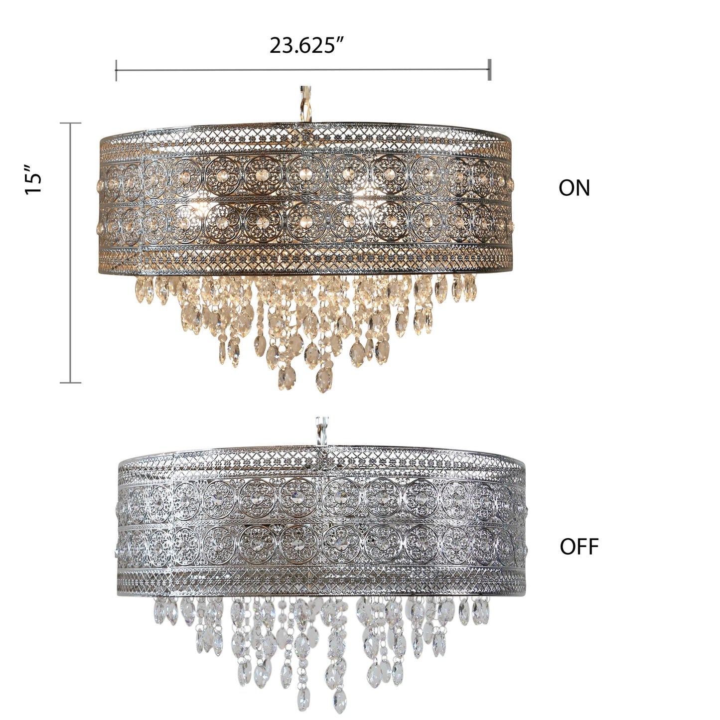24"W Harley Polished Nickel 3-Light Chandelier
