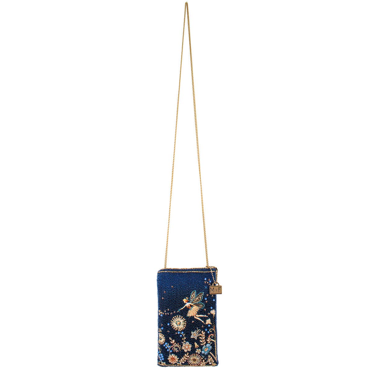 Mary Frances Fairy Dust and Floral Blue Beaded Crossbody Phone Bag