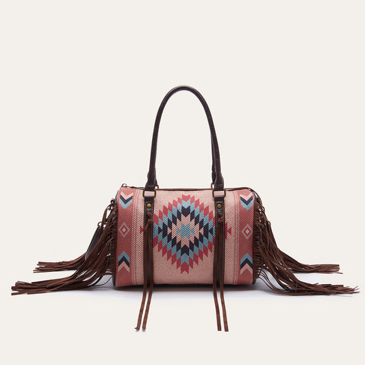 "The Boho Cowgirl" Cotton And Linen Fringe Shoulder Handbag