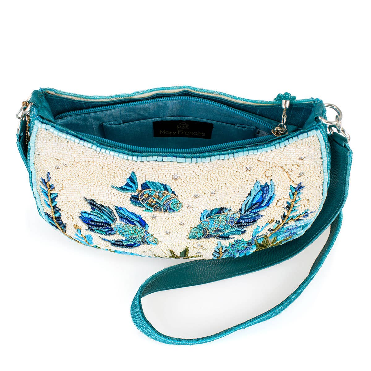 Fish Harmony, Swimming Fish Beaded Crossbody Handbag