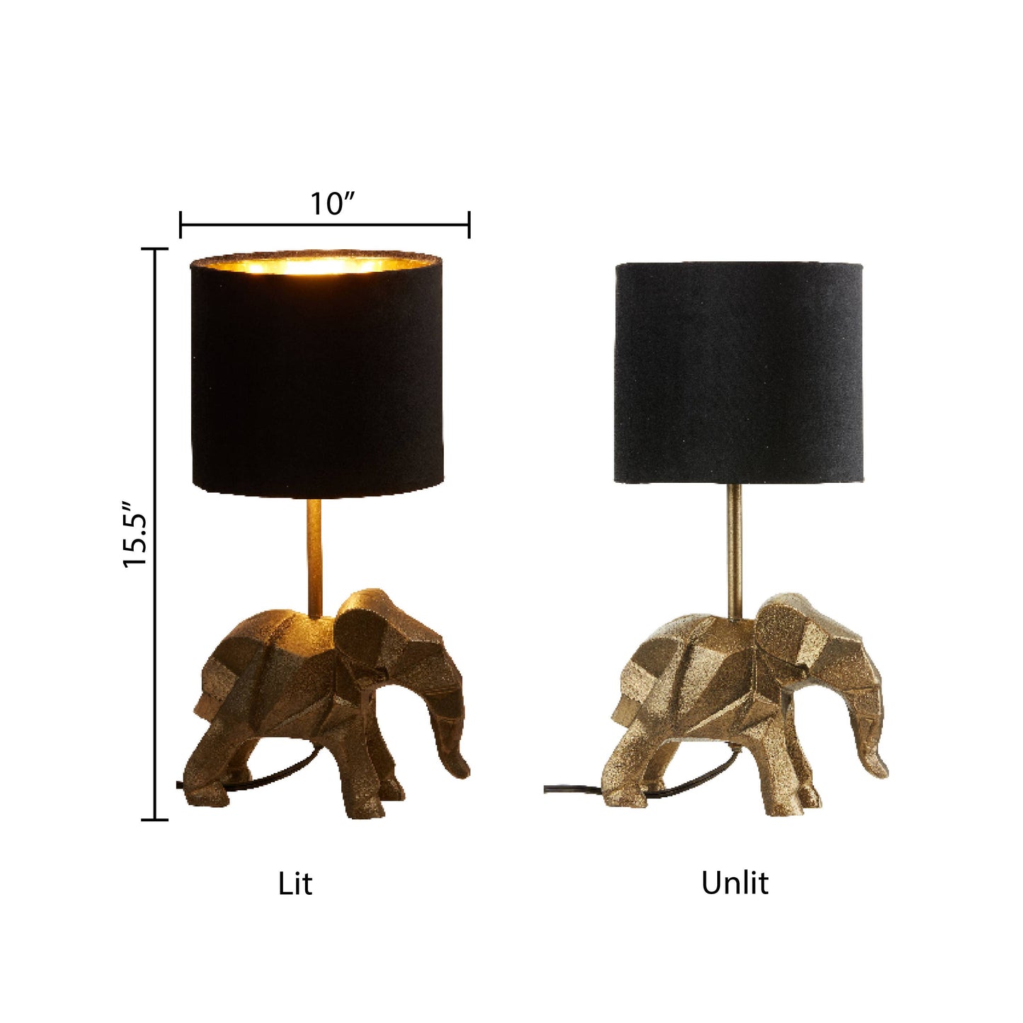 15.5''H Black Shade with Novelty Elephant Base Table Lamp