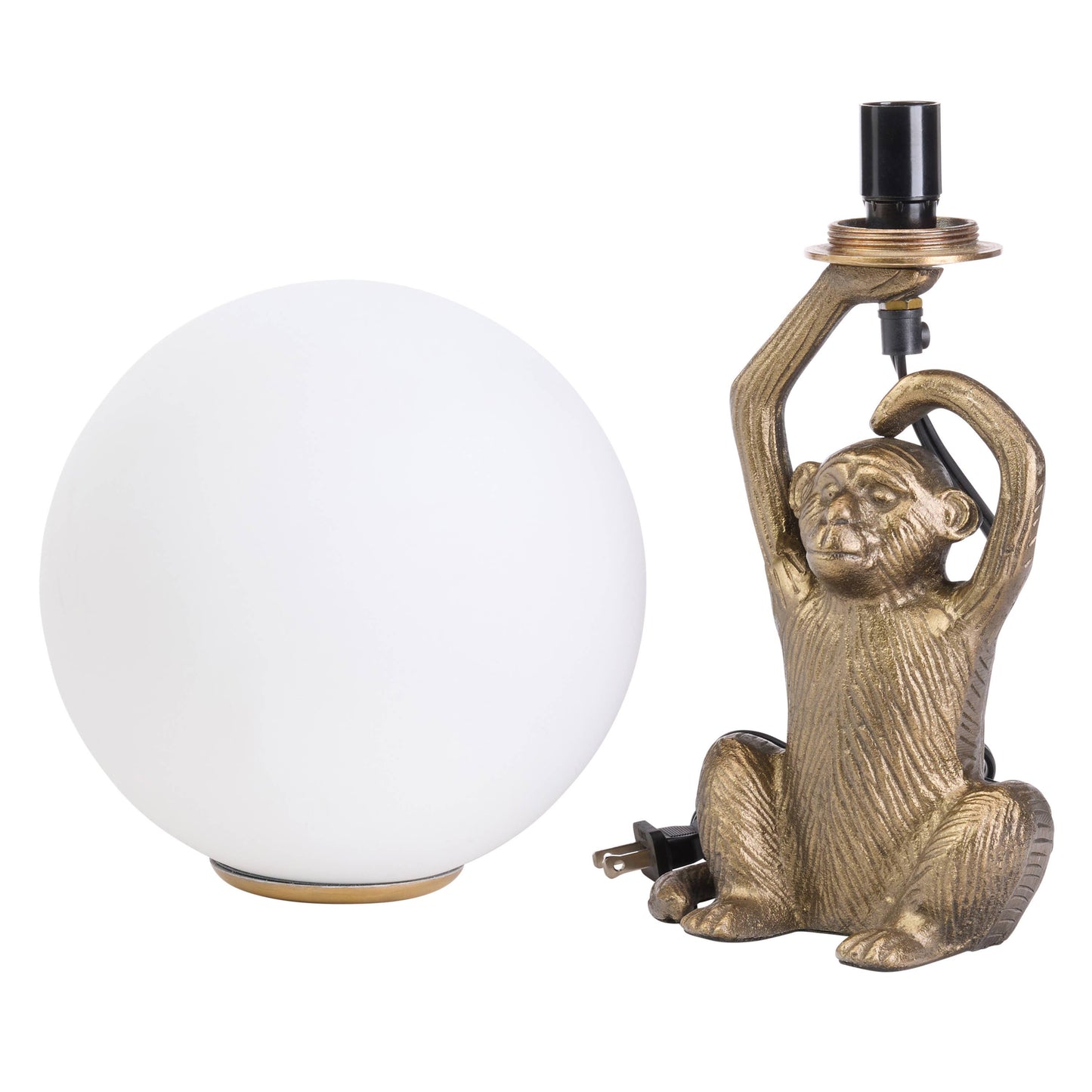 17"H Gold Finish Monkey Table Lamp with Glass Globe Shade