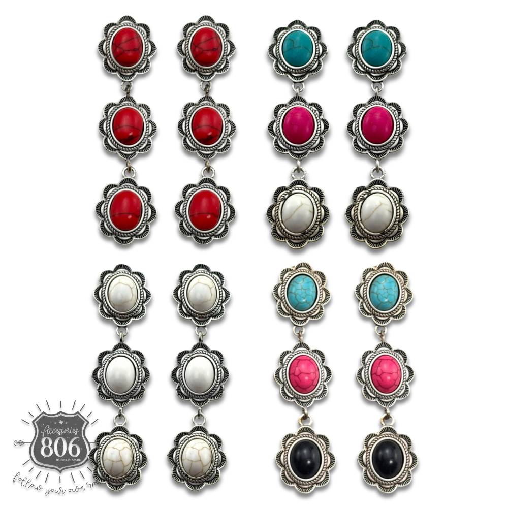 Triple stone scalloped concho earring - LC