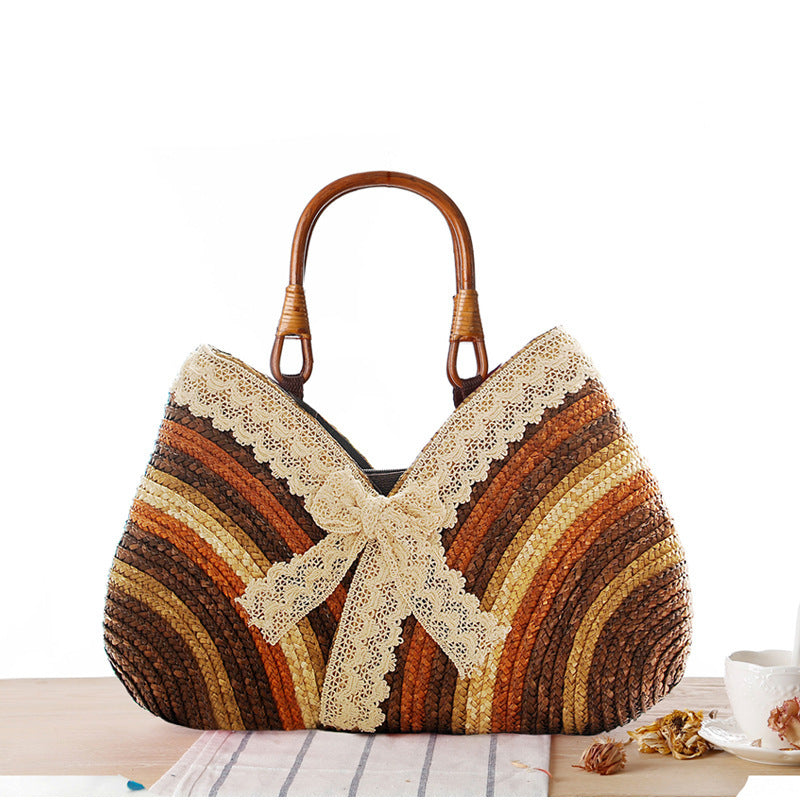 Rainbows and Lace Wheat Straw Rattan Garden Bag