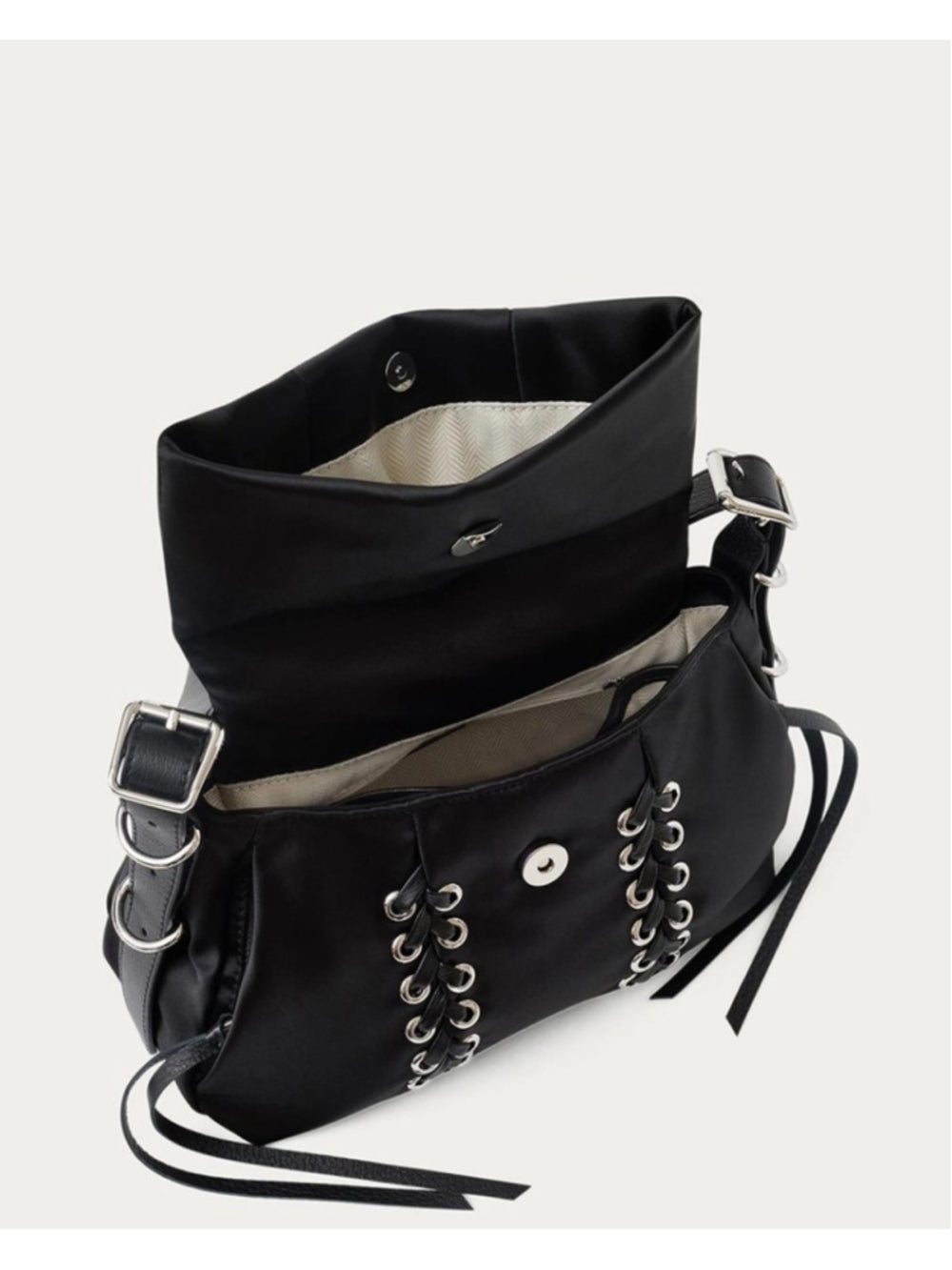 Aimee Kestenberg Black Lace Up Double Entry Crossbody