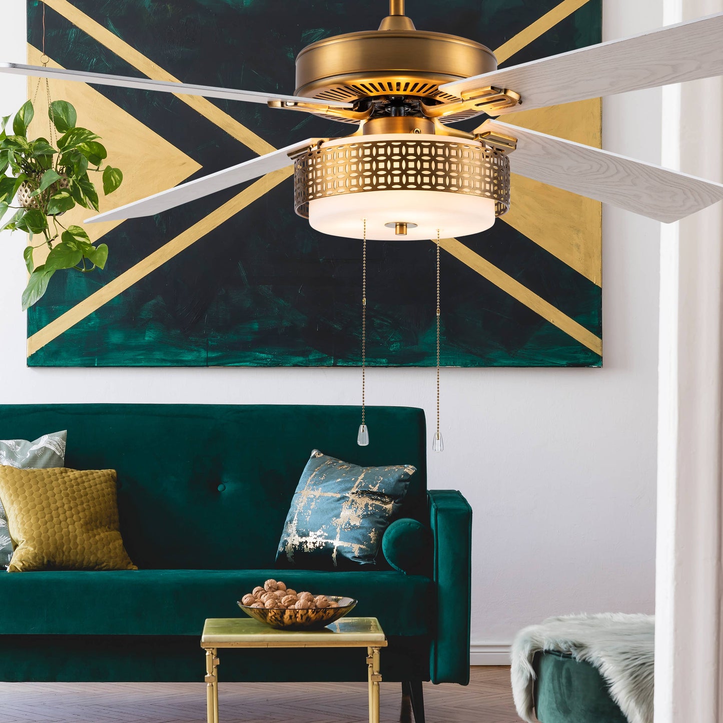 52"W Levi Brass 4-Blade LED Ceiling Fan