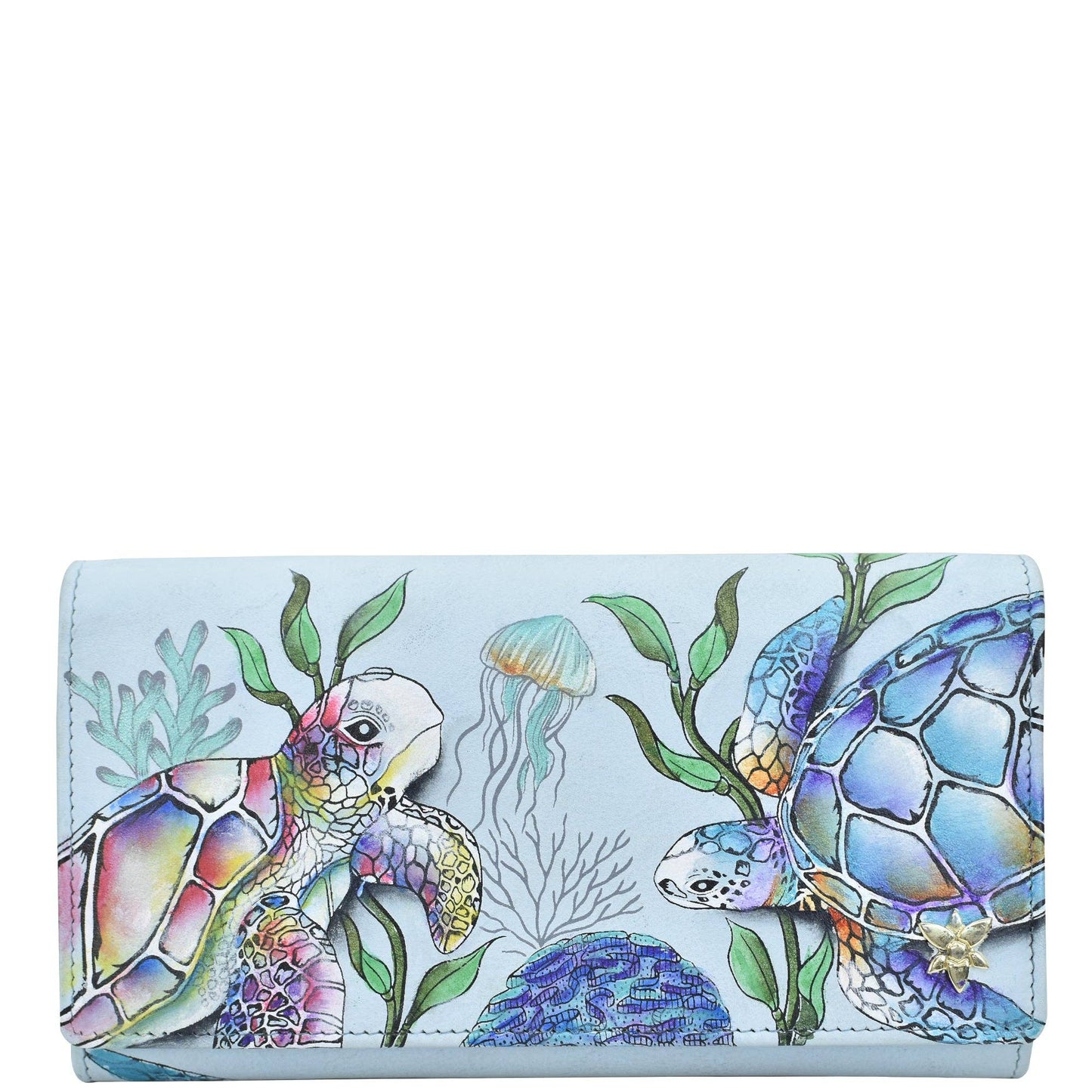 Hand-Painted Leather Three Fold Wallet - 1150
