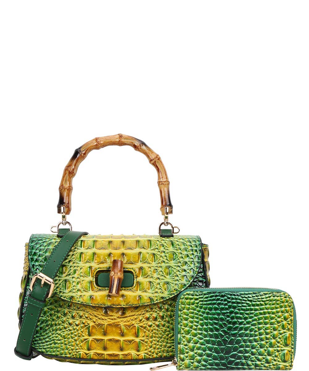 2 in 1 Crocodile Bamboo H Tie-dyed Satchel Wallet