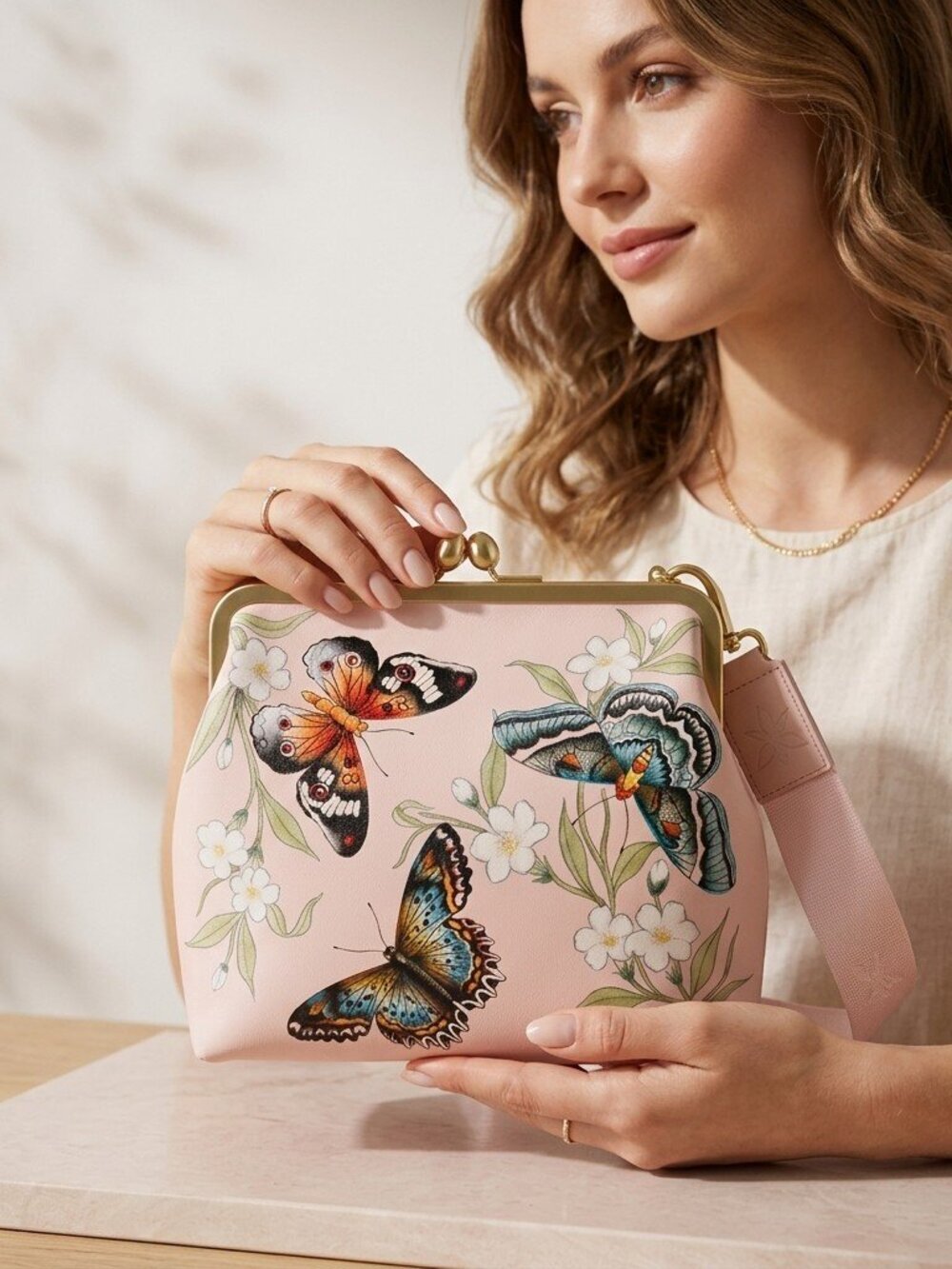Anuschka hand painted Butterfly Bloom Kisslock Crossbody