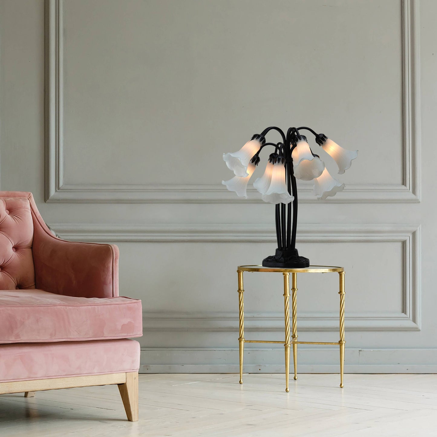 21"H Lily 10 Light White Shade Table Lamp