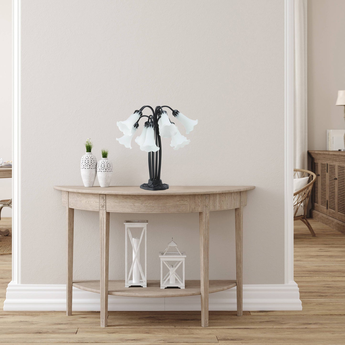 21"H Lily 10 Light White Shade Table Lamp