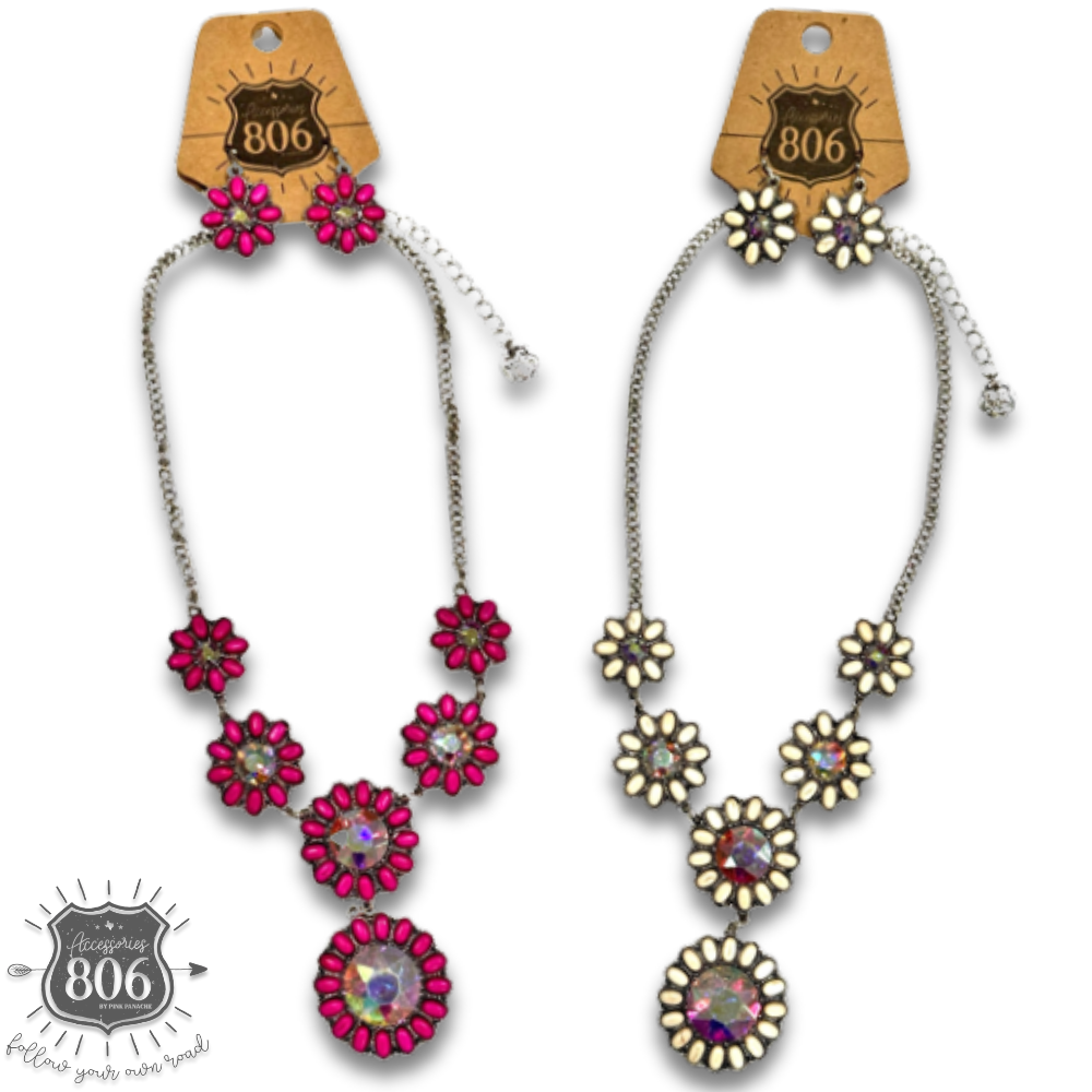 Stone flower concho necklace set