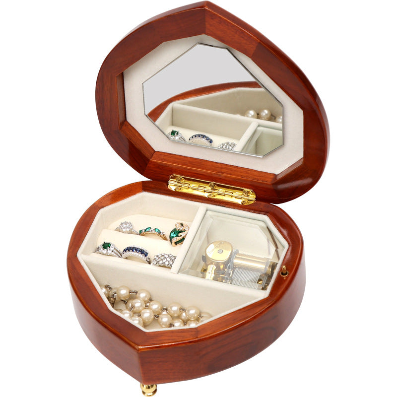 European Style Heart Shaped Wooden Jewelry Music Box