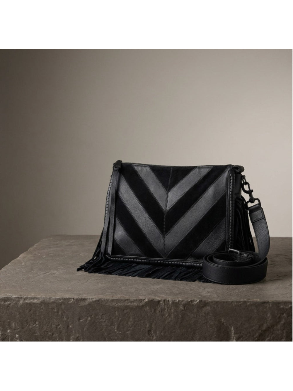 Aimee Kestenbergh Black Chevron Famous Fringe Large Crossbody
