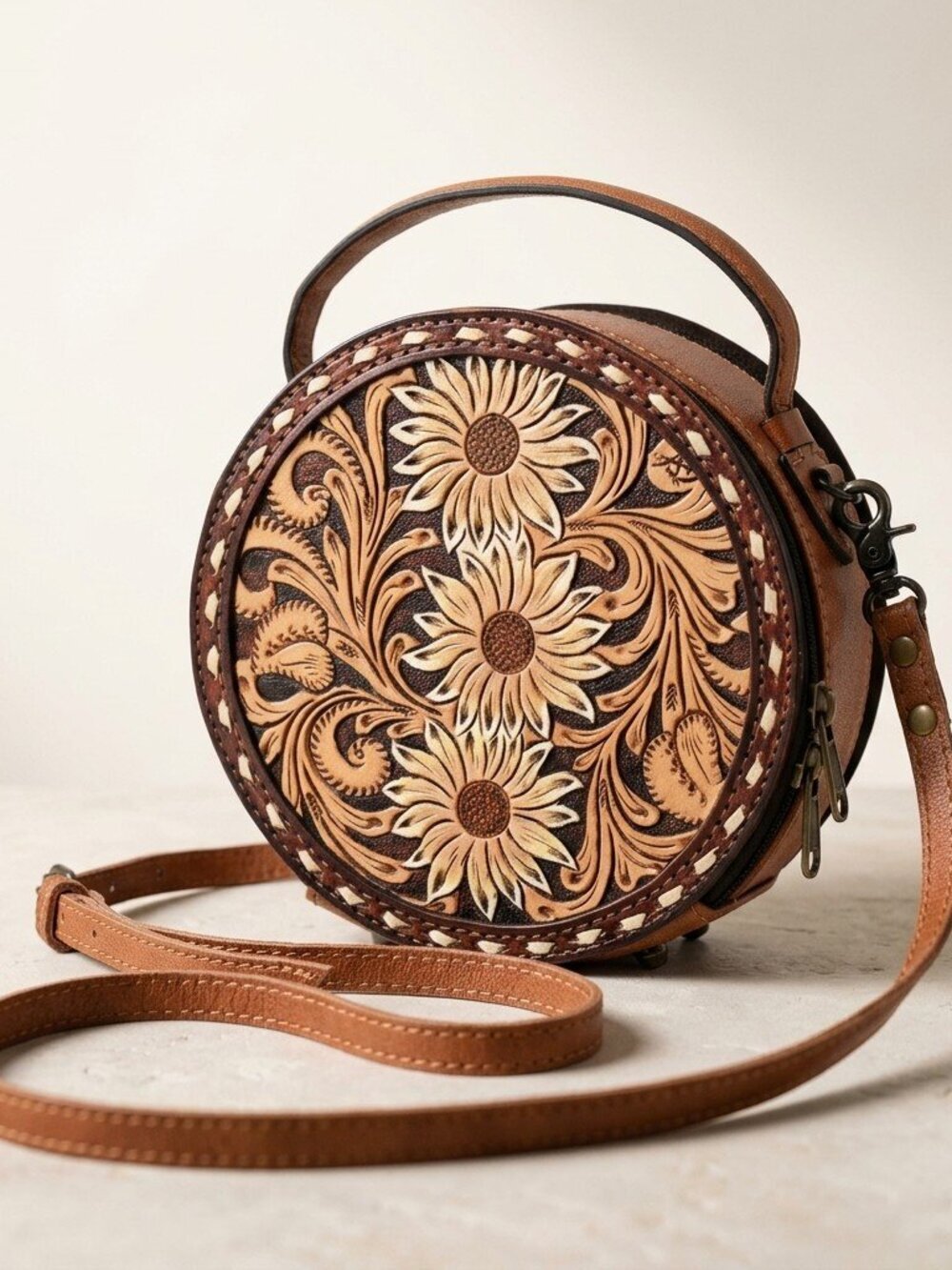 American Darling Boho Sunflower Leather Crossbody
