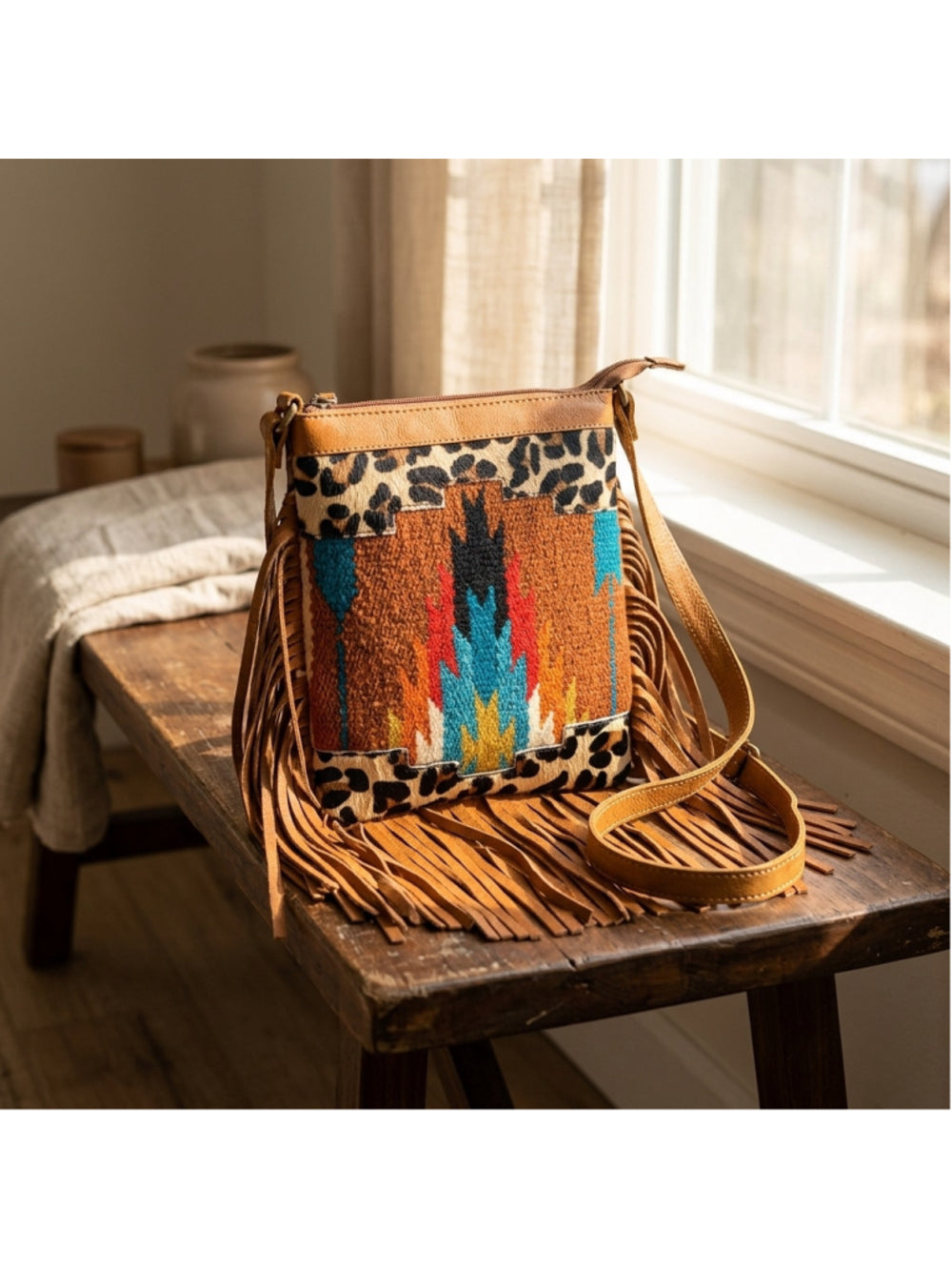 Ohlay by American Darling Wild Fire Cat Fringe Leopard Crossbody
