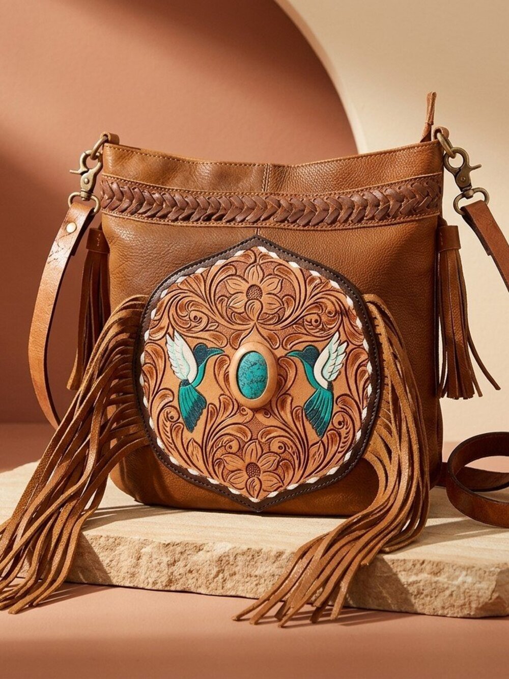 American Darling Turquoise Hummingbird Spirit Fringe Crossbody