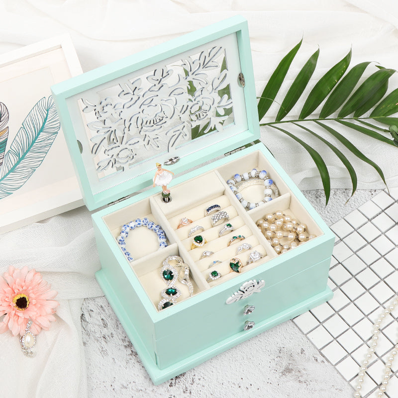 Vintage inspired Wooden Music Jewelry Box with ballerina