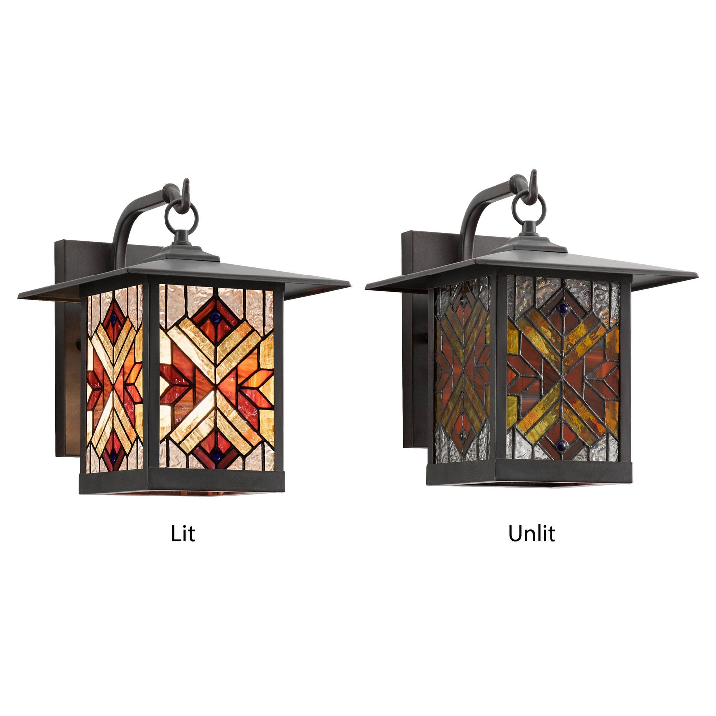 11.75"H Eli Red 1-Light Outdoor Lantern Stained Glass Wall Sconce