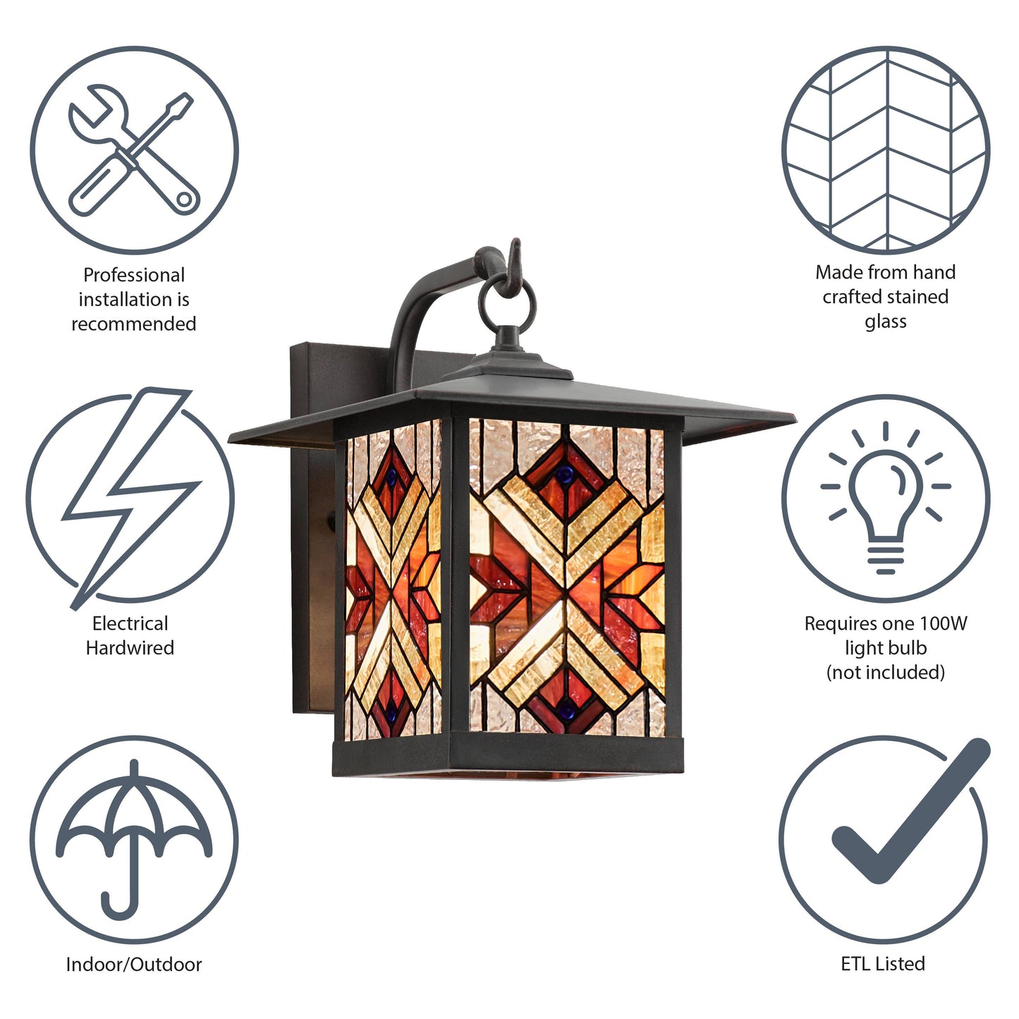 11.75"H Eli Red 1-Light Outdoor Lantern Stained Glass Wall Sconce