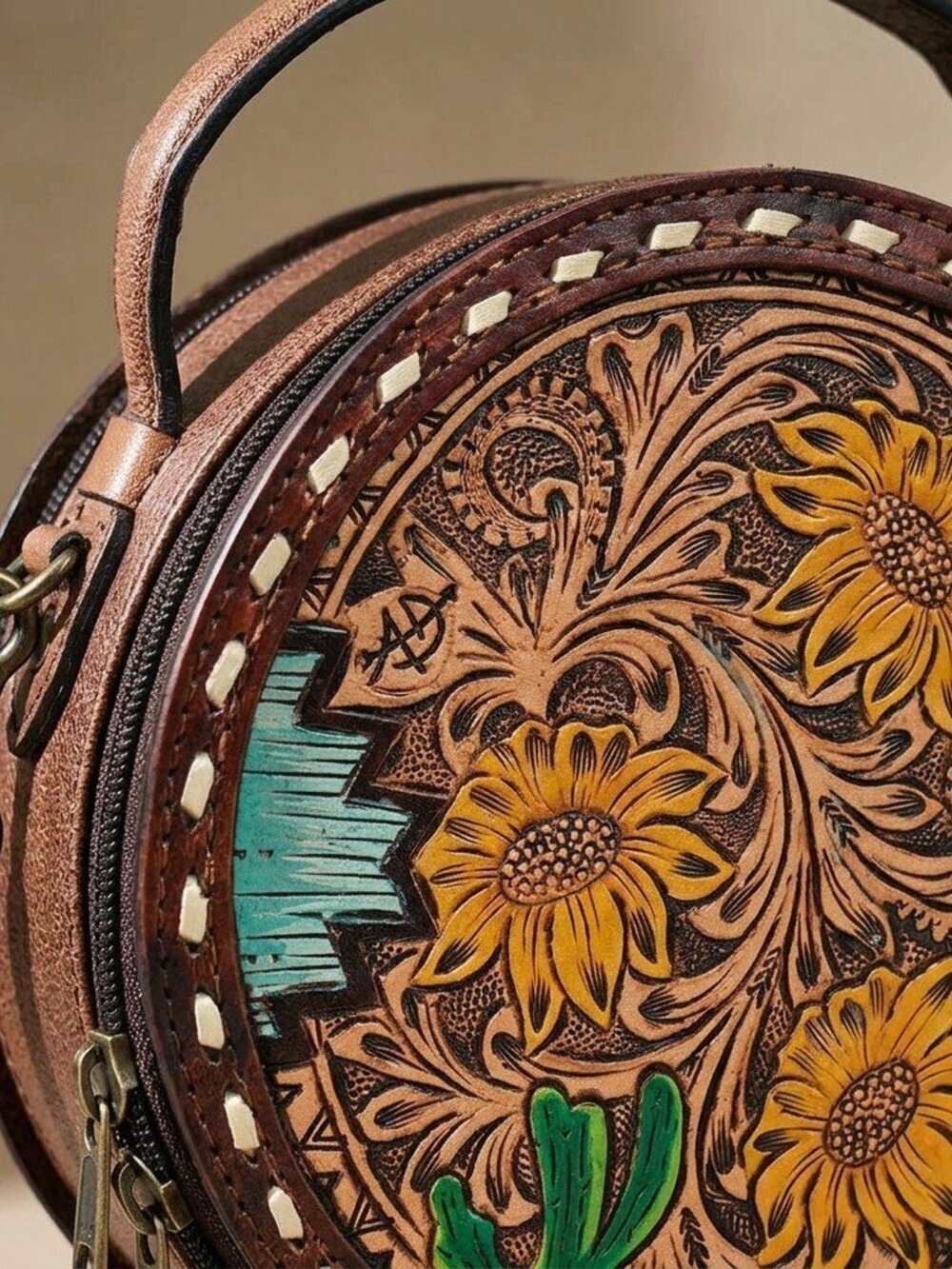 American Darling Sunflower Tooled Crossbody
