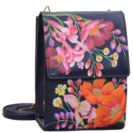 Hand-Painted Leather Triple Compartment Crossbody Organizer - 412