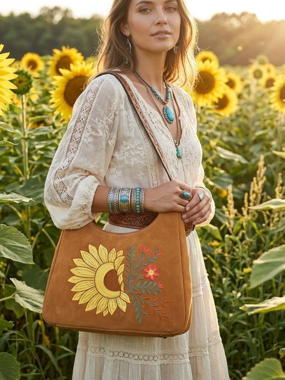 American Darling Sunflower Bloom Shoulder Hobo