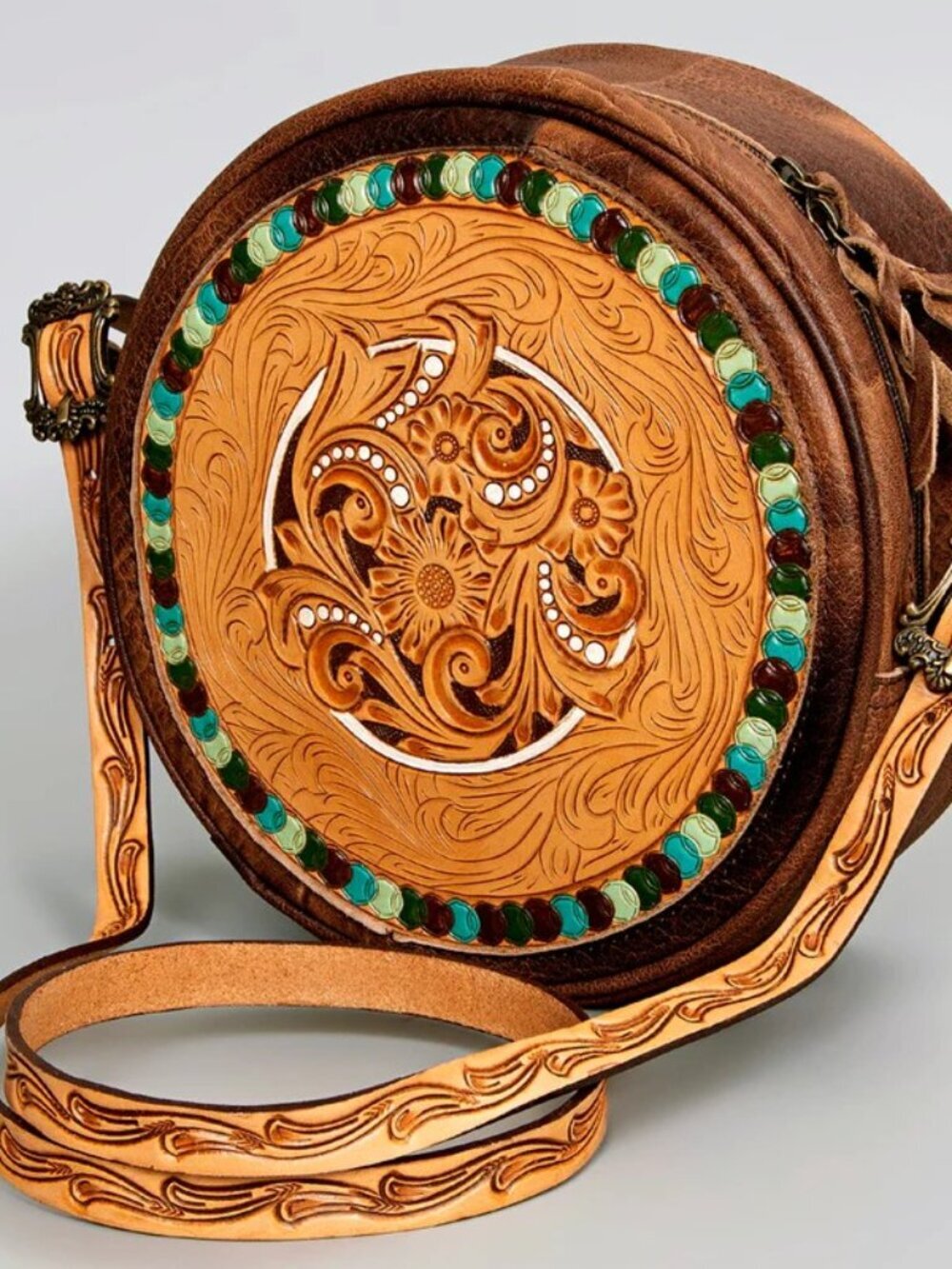 American Darling Boho Tooled Circle Canteen Crossbody Bag