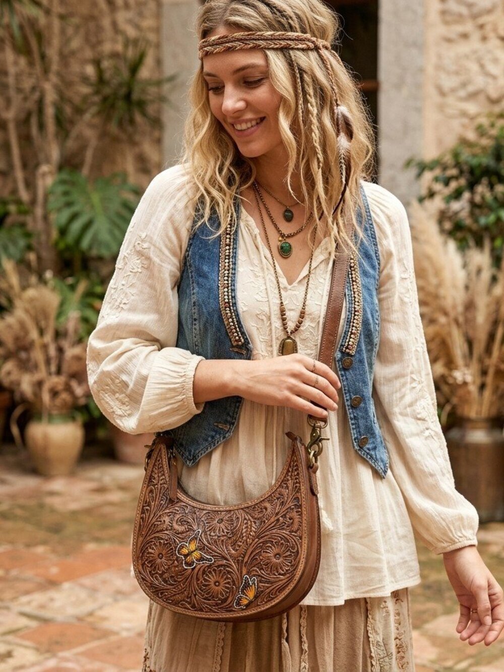 Boho Embossed Butterfly Crossbody