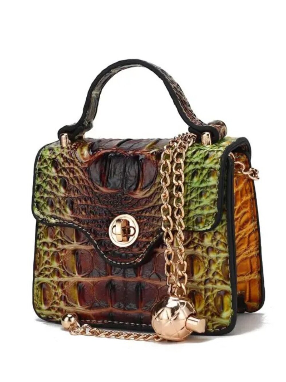 Aurora Croc Mini Top-Handle Bag- Gradient Rainbow Faux Crocodile Embossed-