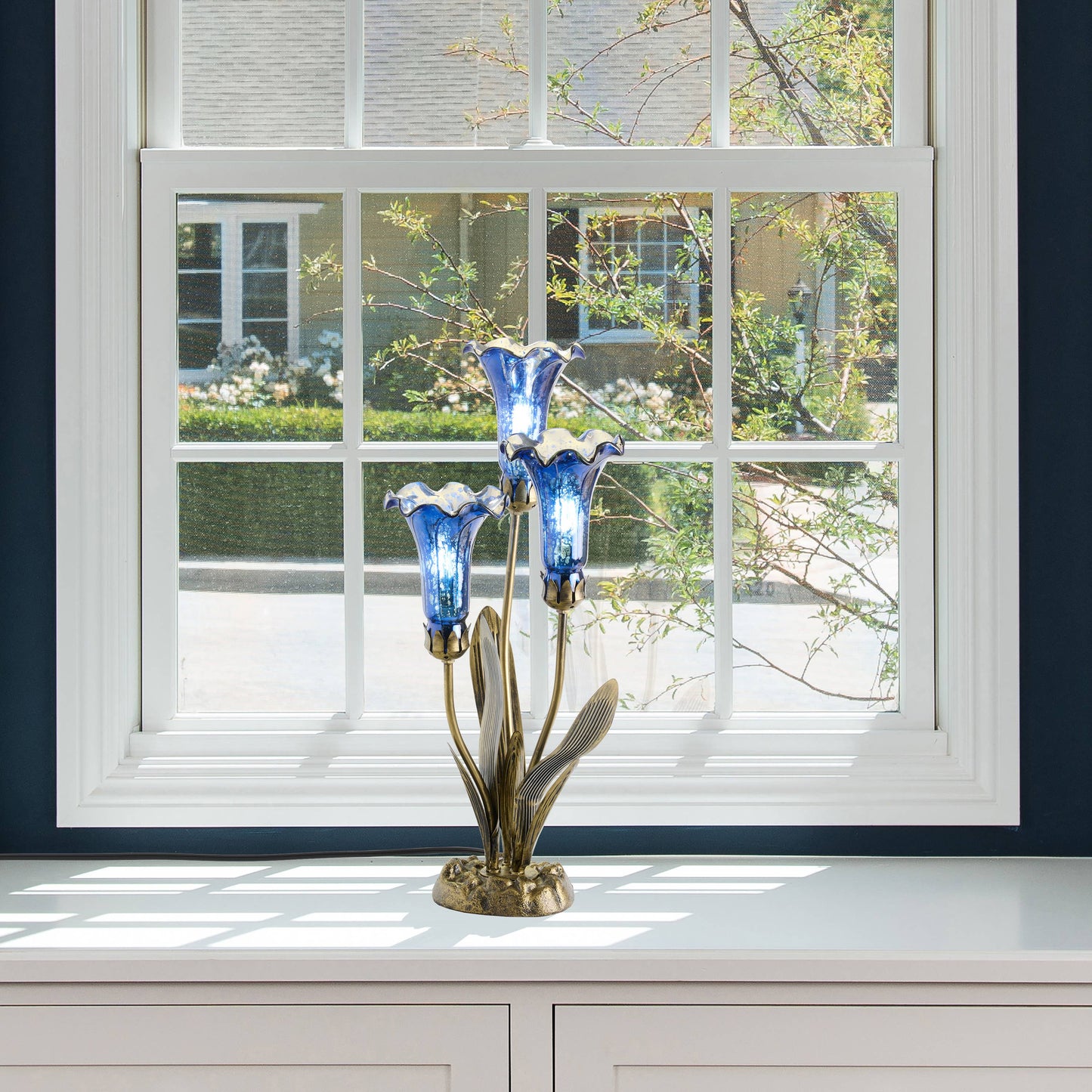 21"H Blue Mercury Glass 3 Lily Uplight Table Lamp