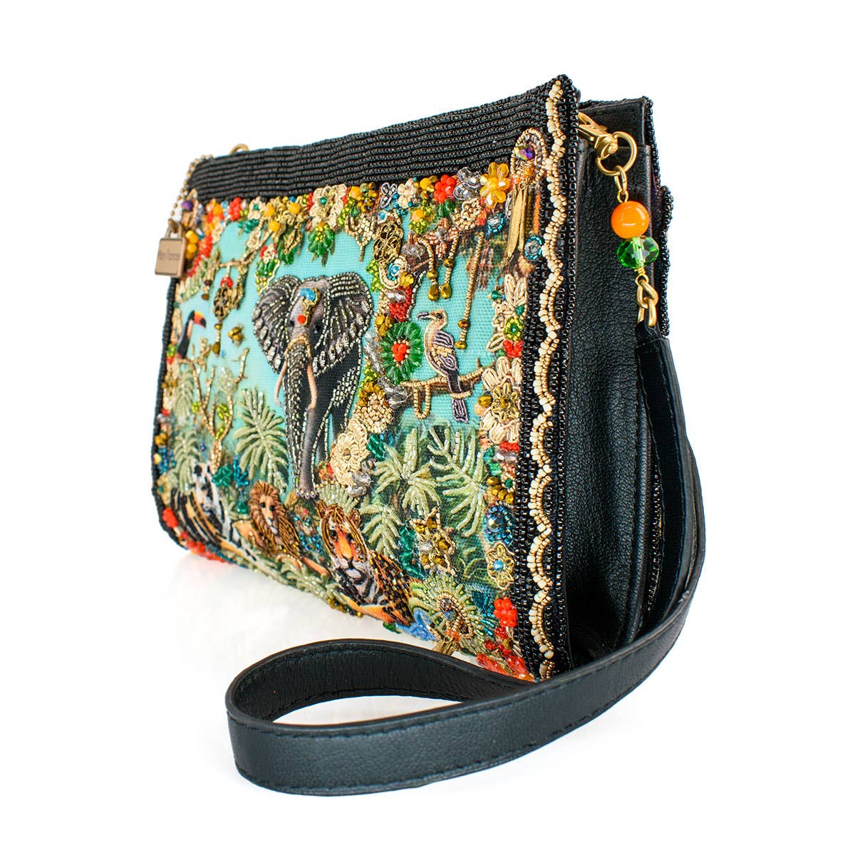 Wild Kingdom Elephant Embroided and Beaded Crossbody Handbag