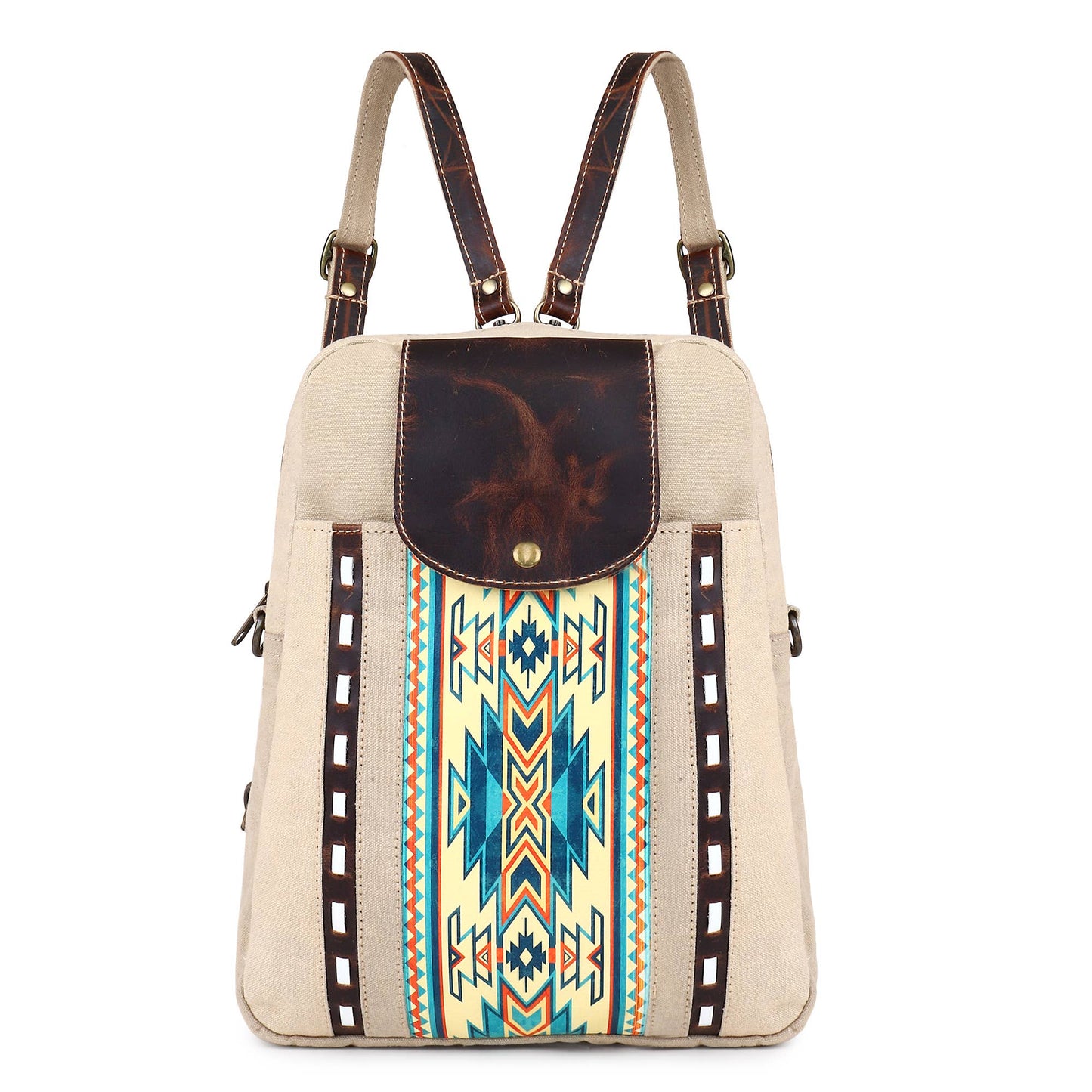 Canvas & Leather Women's Backpack - Turquoise/Sand Dune/Moonstone