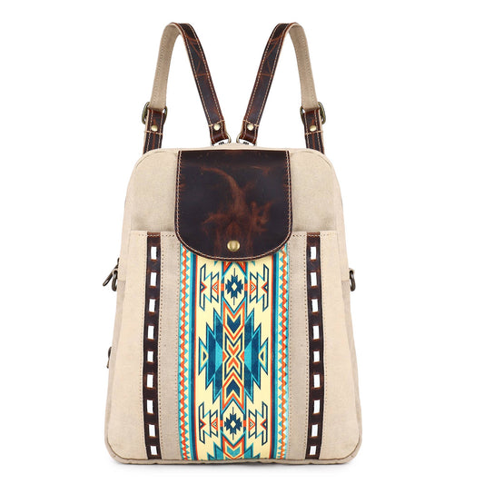 Canvas & Leather Women's Backpack - Turquoise/Sand Dune/Moonstone