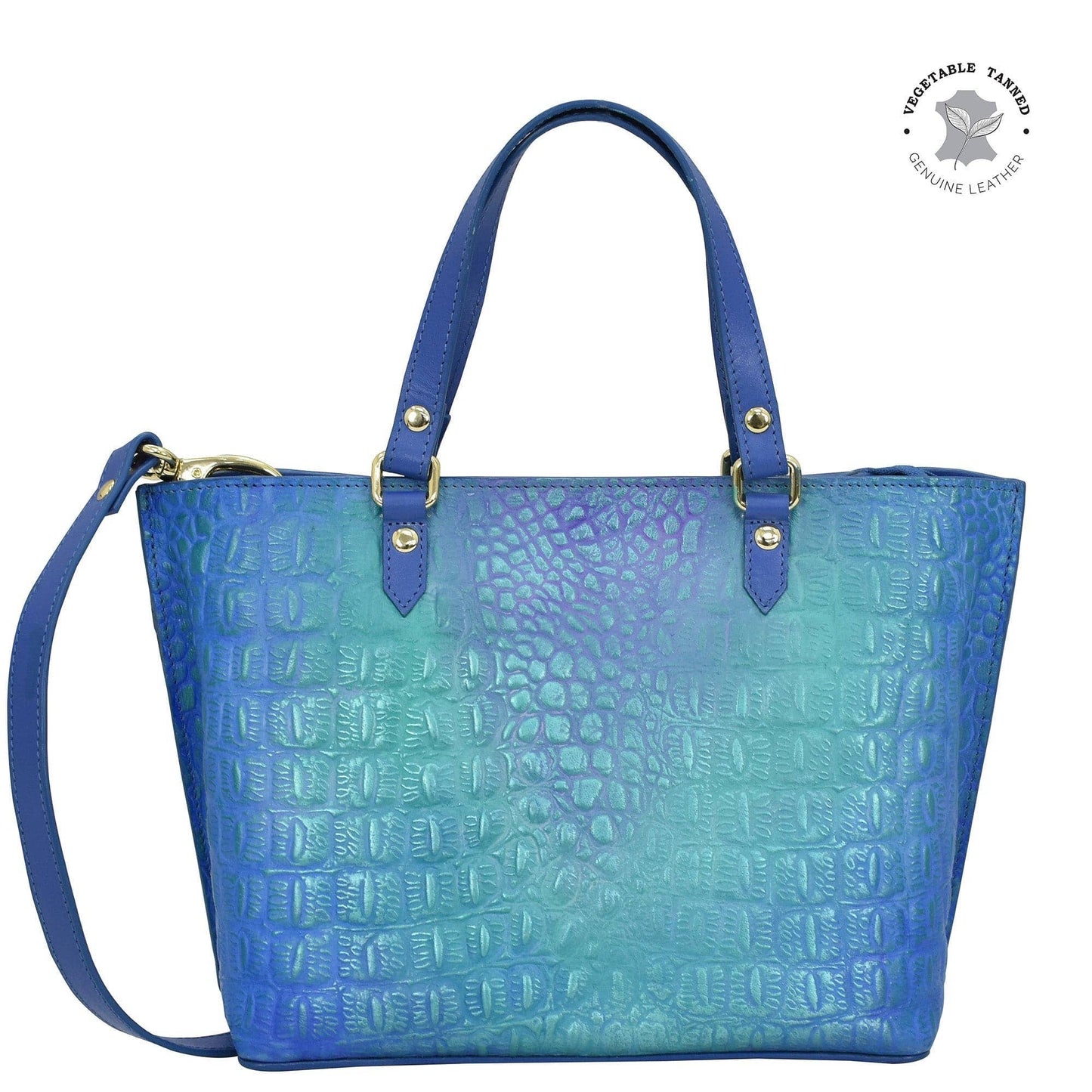 Anuschka Croc Embossed Leather Medium Tote - 693 Teal